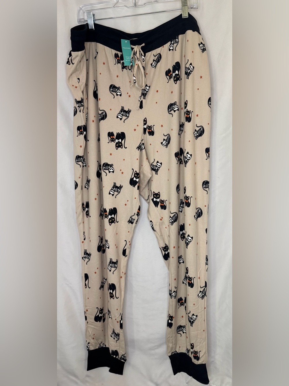 Maurices Beige Cat-Print Pajama Pants with Black TrimSize 3X